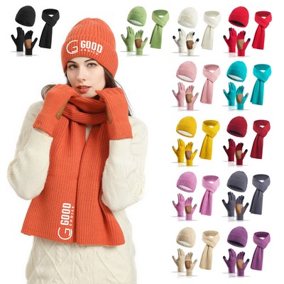 Women Knit Beanie/Scarf/Gloves Set