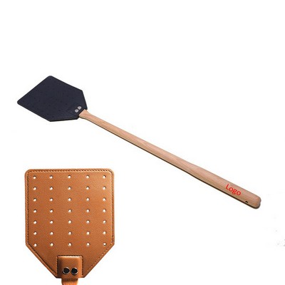 Heavy-Duty Leather Fly Swatter with Wooden Handle