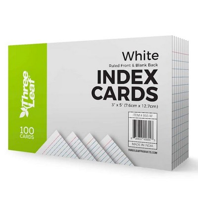 Ruled Index Cards - White, 3 x 5, 100 sheets (Case of 40)