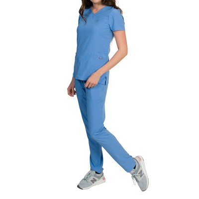 Medgear Celeste Women's Stretch Scrubs Set Cross Over Neckline Top and Slim Leg Pants