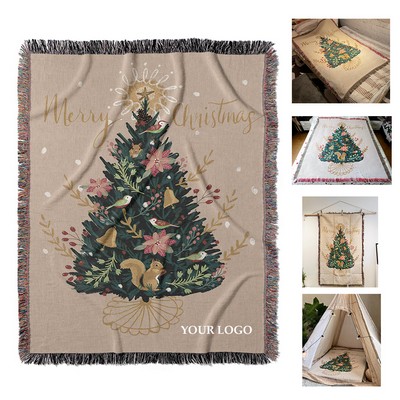 Christmas Holiday Decorative Blanket With Tassels