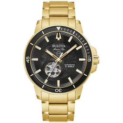 Bulova Watches Men's Marine Star Series C Gold-Tone Stainless Steel Bracelet Watch Black Dial