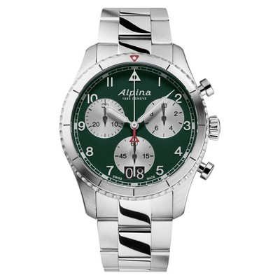 Alpina Mens Startimer Stainless Steel Bracelet Watch, Green Dial