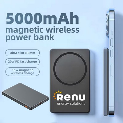 Ultra Slim 5000mAh Aluminum PD 20W Fast Charging +15W Magnetic Wireless Power Bank