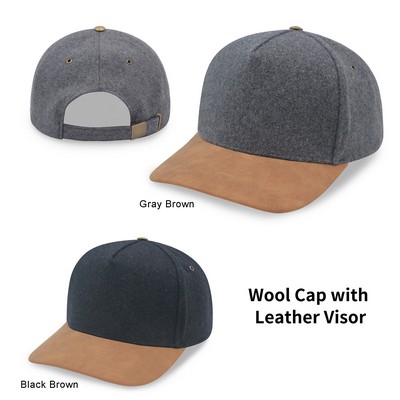 Wool Cap With Leather Visor