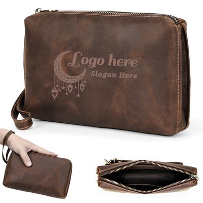 RFID Blocking Cowhide Storage Bag with Wrist Strap