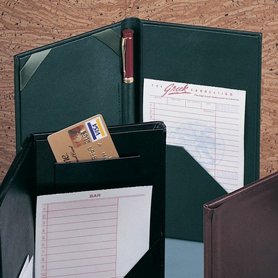 Bonded Leather Guest Check Presenter w/ 1 Pocket & Ribboned Panel Inside Left