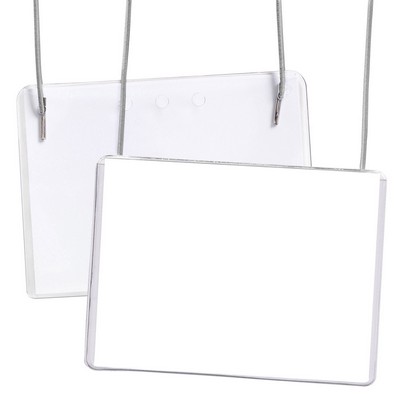 Vinyl Name Tag Holder w/ Silver Elastic Cord Attachment (4"x3")