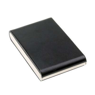 Executive Leather Business Card Case with Steel Frame in Black