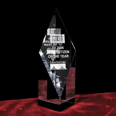 Custom Crystal Image in Diamond Tower Award w/3D Logo/Text (8")