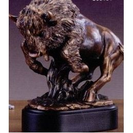 Copper Finish Galloping Buffalo Trophy w/Oblong Base (12.5"x12.5")