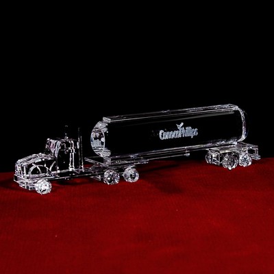 Crystal Oil Truck Sculpture w/3D Logo or Etched Logo (12")