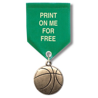 1 1/8" Basketball Cast CX Medal w/ Satin Drape Ribbon