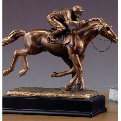 Copper Finish Jockey on Horse Trophy w/Rectangle Base (11.5"x9.5")