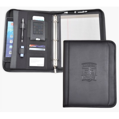 Zippered Letter Size 1" ring binder/Portfolio, iPad/iPhone case, Black soft simulated leather.