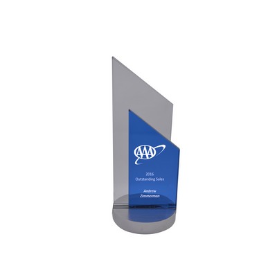 Dual Level Blue/ Clear Crystal Award w/Aluminum Base (9 1/2")