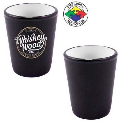 1 1/2 Oz. Hilo Two Toned Satin Black/White Shot Glass