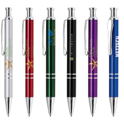 Luster Aluminum Constructed Ballpoint Click Action Pen w/Metallic Colored Barrel