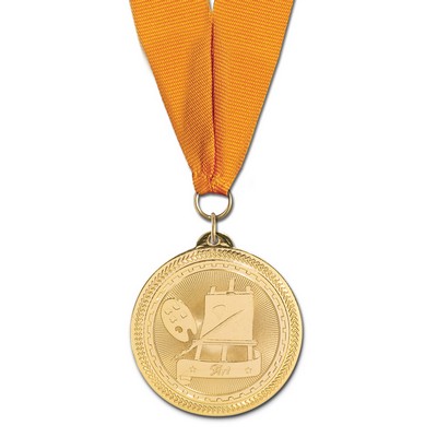 2" Art Brite Laser Medal w/ Grosgrain Neck Ribbon