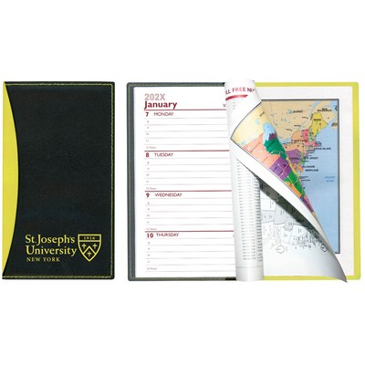 Soft Cover 2 Tone Vinyl Geneva Series Weekly Planner w/ Map / 1 Color