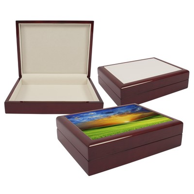 Jewelry Box w/ Sublimation Photo Tile Lid - Ebony Black (6"x8")