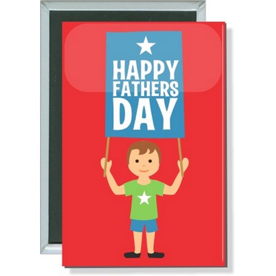 Fathers Day - Happy Fathers Day, Boy w/Flag - 2 Inch X 3 Inch Rect. Button