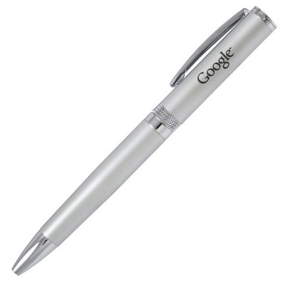 Satin Silver Ballpoint Pen with Diamond Cut Ring