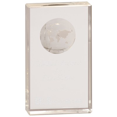 Clear Crystal Rectangle w/Etched Globe