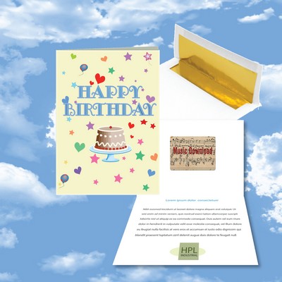 Cloud Nine Birthday Music Download Greeting Card w/ Happy Birthday With Cake & Stars