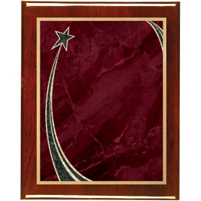 Rosewood Piano Finish Plaque with Maroon Rising Star Brass Plate, 9 x 12"