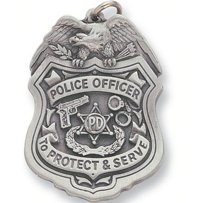 Police Officer Shield Pewter Key Chain