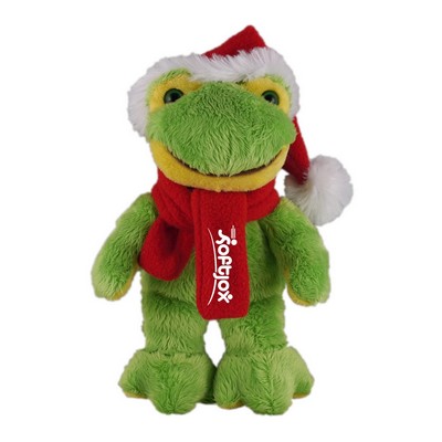 Soft Plush Stuffed Frog with Christmas Hat and Scarf