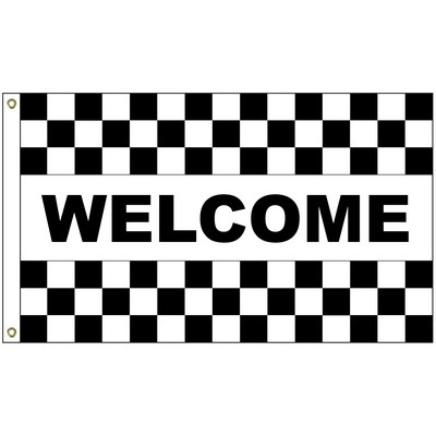 Welcome Black & White Checkered 3' x 5' Message Flag with Heading and Grommets