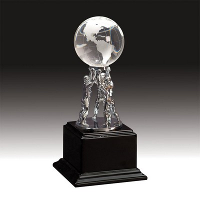 Crystal Globe w/Silver Men on Black Piano Finish Base