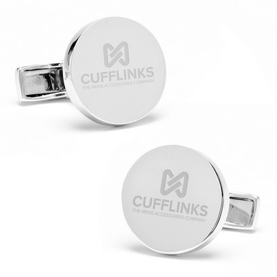 Sterling Silver Infinity Edge Round Engravable Cufflinks