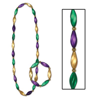 Mardi Gras Satin Swirl Beads/ Bracelet Set