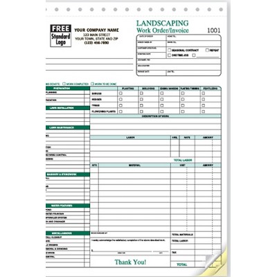 Landscaping Work Order/Invoice Form (3 Part)