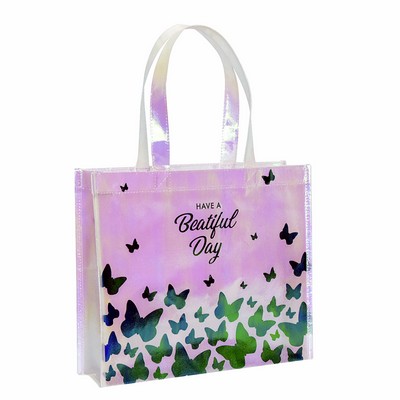 Custom 120g Laminated Non-Woven Iridescent Tote Bag 13.5"x11.5"x3.5"