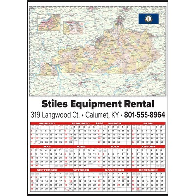 Small Kentucky State Map Year-In-View® Calendar