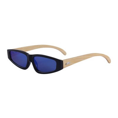 Bamboo Sunglasses - Blue Mirror Lenses - Black Frames