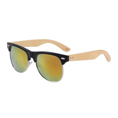 Bamboo Sunglasses - Gold-Red Mirror Lenses - Black Frames