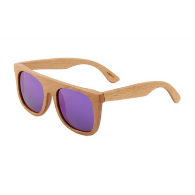 Beech Wood Sunglasses - Purple Mirror Polarized Lenses - Beech Wood Frames