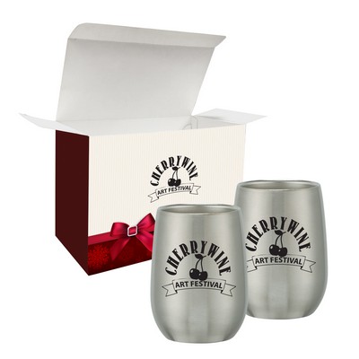 9 Oz. Stemless Wine Glass Set In Custom Box