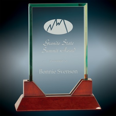 Medium Rectangle Jade Prestige Glass Award w/Rosewood Base