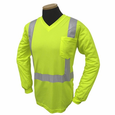 Hi Vis Long Sleeve V Neck Pocket T-Shirt, Class 2