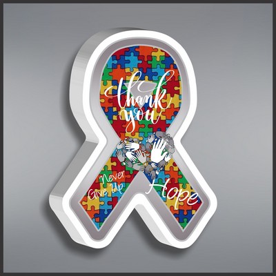 Autism Awareness Ribbon Paperweight in White Acrylic