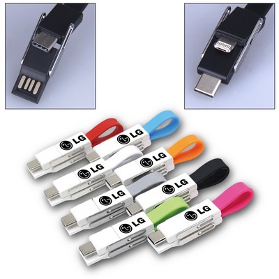 4-in-1 USB Slide Magnet Charging Cable w/Keychain (Shorter Prod Time)