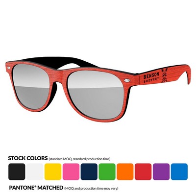 Retro Brushed Wood Mirrored Split Lenses Sunglasses