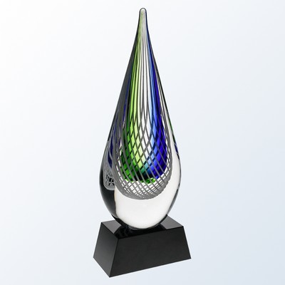 Blue Swirl Art Glass Award, 13"H