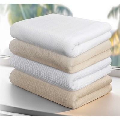 100% Cotton Jaipur Big Honeycomb Beige Hotel Full Thermal Blanket